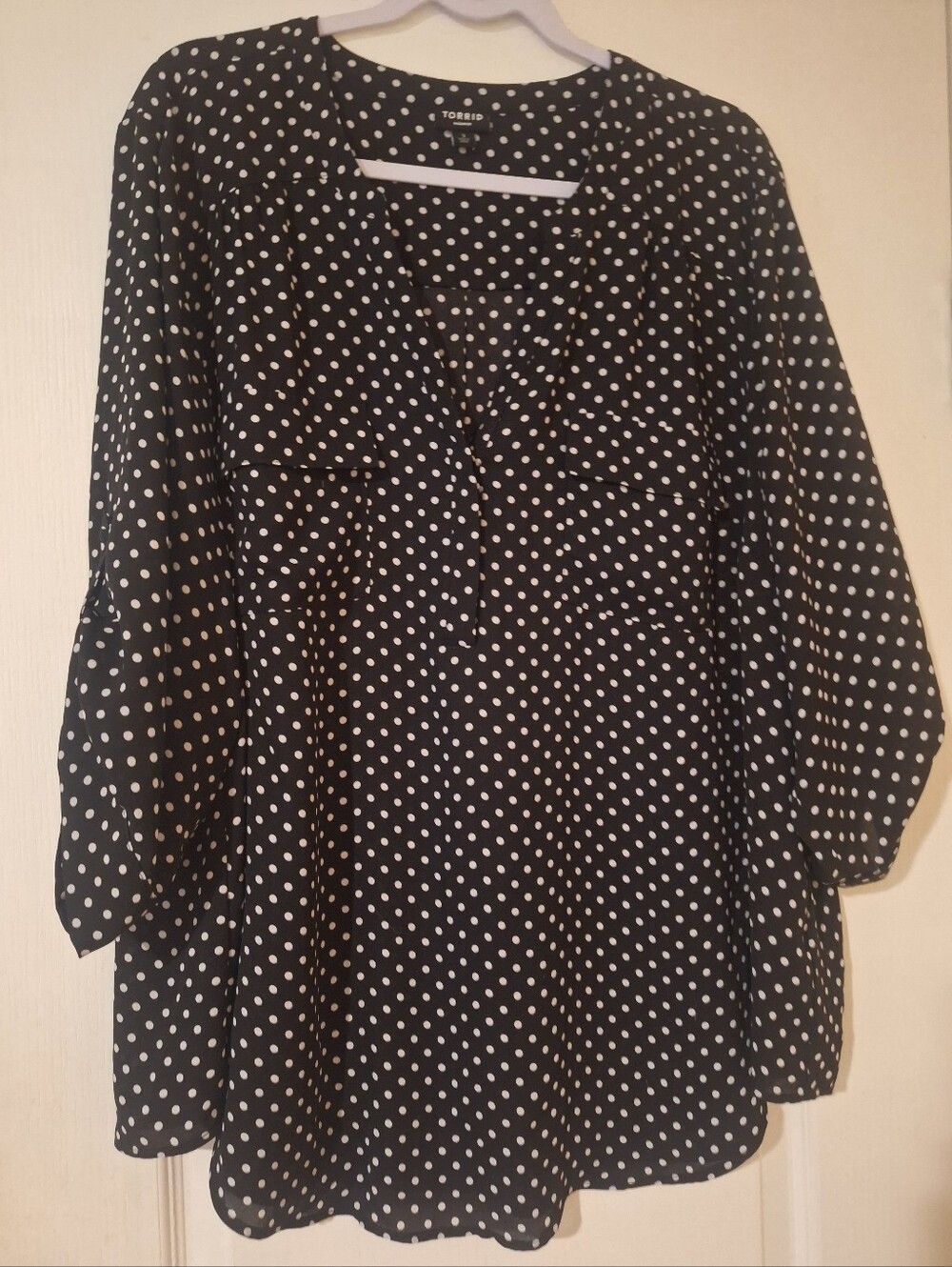 Torrid Black and White Polka Dot V-Neck Blouse Harper 3
